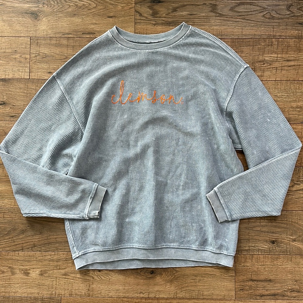 Summit Sportswear Pick 6 Clemson Ribbed Sweatshirt Gray Orange Womens Large